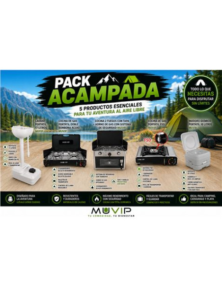 PACK ACAMPADA INODORO + LAVABO + COCINA HORNO + COCINAS PORTATILES MUVIP