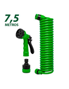MANGUERA ESPIRAL DE JARDIN 7.5 METROS CON PISTOLA DE RIEGO SUNGARDEN