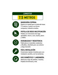 MANGUERA ESPIRAL DE JARDIN 7.5 METROS CON PISTOLA DE RIEGO SUNGARDEN 2