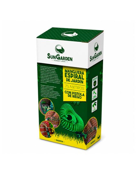 MANGUERA ESPIRAL DE JARDIN 7.5 METROS CON PISTOLA DE RIEGO SUNGARDEN