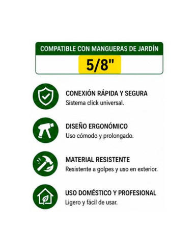 SET 4PCS BOQUILLA DE RIEGO + ADAPTADORES PARA MANGUERA 5/8\" SUNGARDEN