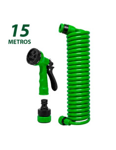 MANGUERA ESPIRAL DE JARDIN 15 METROS CON PISTOLA DE RIEGO SUNGARDEN