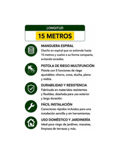 MANGUERA ESPIRAL DE JARDIN 15 METROS CON PISTOLA DE RIEGO SUNGARDEN 2