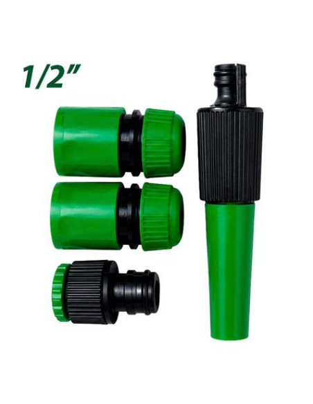SET 4PCS BOQUILLA DE RIEGO + ADAPTADORES PARA MANGUERA 1/2\" SUNGARDEN