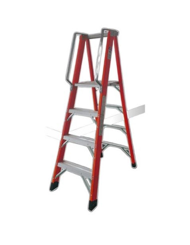ESCALERA ELECTRICISTA FIBRA DE VIDRIO + ALUMINIO 6 PELDAÑOS MADER