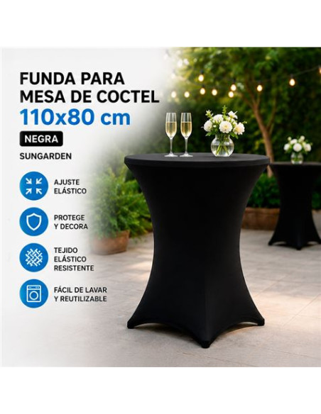 FUNDA PARA MESA DE COCTEL 110X80 NEGRA SUNGARDEN