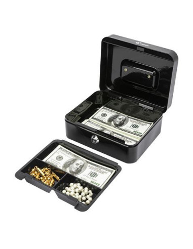 CAJA DE CAUDALES METÁLICA CON LLAVE 9X20X16CM 3 COMPARTIMENTOS CROMAD