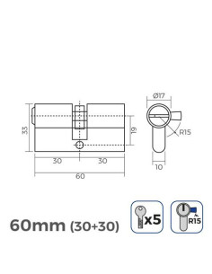 BOMBIN LATON 60MM 30+30MM LEVA LARGA LLAVE SEGURIDAD 2
