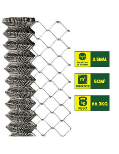 MALLA DE VALLADO GALVANIZADA 60X60X2.5MM 2X25 METROS SUNGARDEN