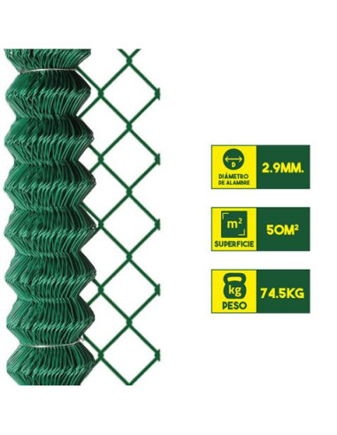 MALLA DE VALLADO PLASTIFICADA 40X40X2.9MM 2X25 METROS SUNGARDEN