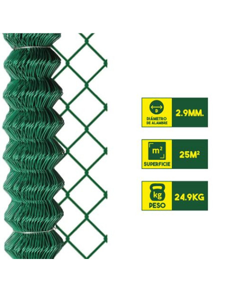 MALLA DE VALLADO PLASTIFICADA 60X60X2.9MM 1X25 METROS SUNGARDEN
