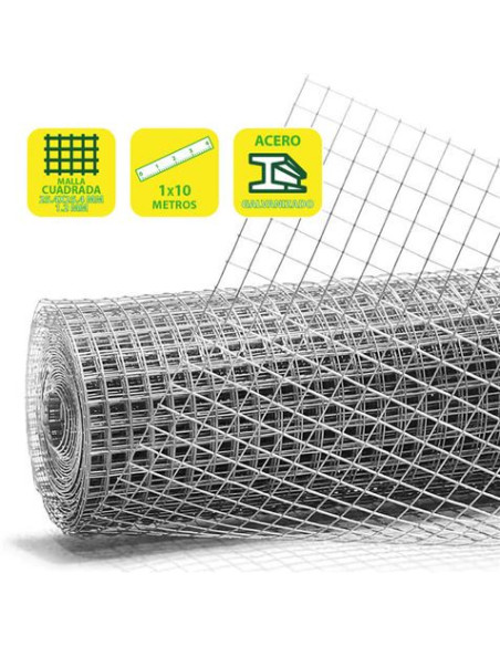 TELA METÁLICA GALVANIZADA 25.4X25.4X1.2MM 1X10 METROS SUNGARDEN