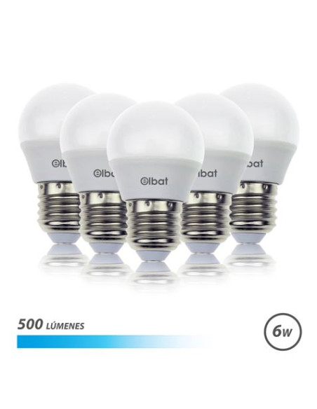 PACK 5 BOMBILLAS LED G45 | 6W | 500LM | E27 | LUZ FRIA | ELBAT