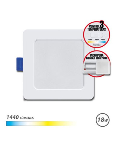 DOWNLIGHT CUADRADO 18W|1440LM SELECTOR 3 TEMPERATURAS + SOBREPARED ELBAT