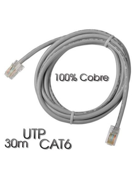 CABLE DE RED UTP CAT 6 30M GRIS CLARO 100% COBRE CROMAD