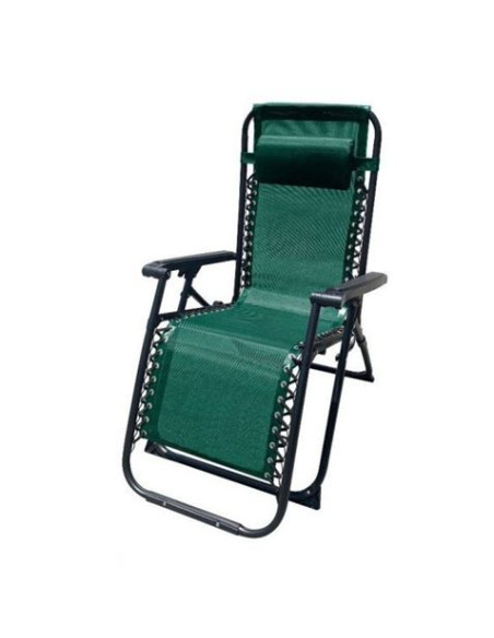 TUMBONA PLEGABLE VERDE DE ACERO CON COJIN CERVICAL