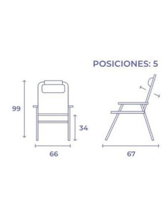SILLA PLEGABLE 5 POSICIONES ALUMINIO 67X66X99CM CON COJÍN Y ASA 2
