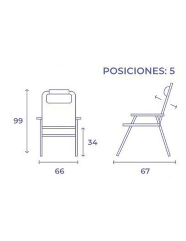 SILLA PLEGABLE 5 POSICIONES ALUMINIO 67X66X99CM CON COJÍN Y ASA
