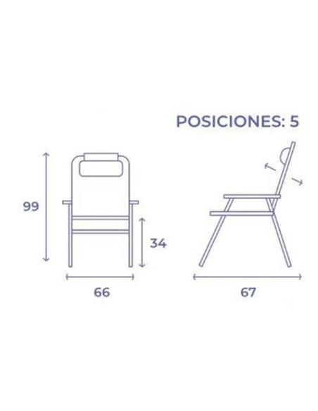 SILLA PLEGABLE 5 POSICIONES ALUMINIO 67X66X99CM CON COJÍN Y ASA