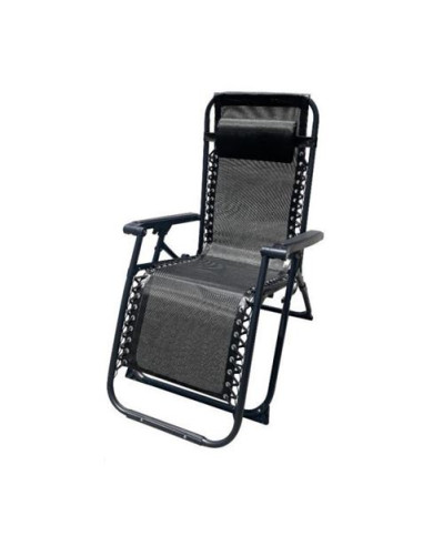 TUMBONA PLEGABLE NEGRO DE ACERO CON COJIN CERVICAL