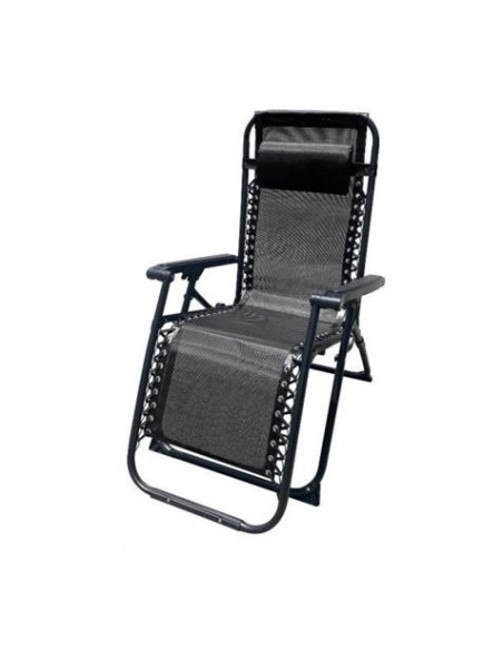 TUMBONA PLEGABLE NEGRO DE ACERO CON COJIN CERVICAL