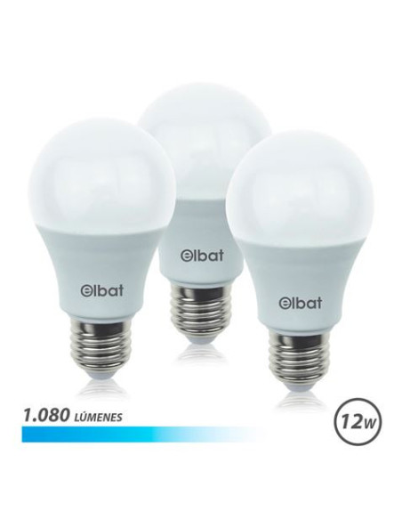 PACK 3 BOMBILLAS LED A60 | 12W | 1080LM | E27 | LUZ FRIA | ELBAT