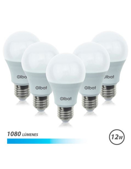 PACK 5 BOMBILLAS LED A60 | 12W | 1080LM | E27 | LUZ FRIA | ELBAT