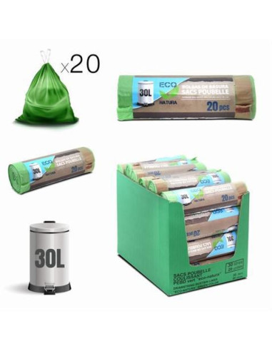 PACK 20 BOLSAS DE BASURA 30 LITROS ECONATURA VERDE