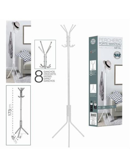 PERCHERO DE PIE METALICO BLANCO 45X38X173