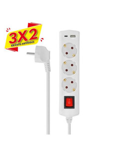 BASE MULTIPLE 3 TOMAS CON INTERRUPTOR + USB + TIPO C ELBAT (3 x 2)