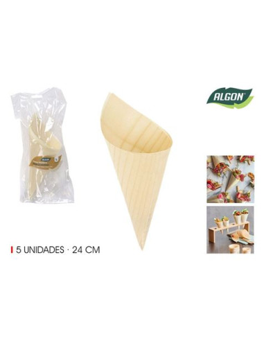 PACK 5 CONOS MADERA APERITIVOS 24CM ALGON