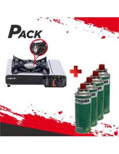 COCINA DE GAS PORTATIL BOMBONA CON FSD + 4 CARTUCHOS DE GAS
