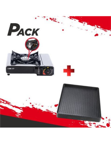 COCINA DE GAS PORTATIL BOMBONA CON FSD + PLANCHA DE ASAR PORTATIL 1 FUEGO