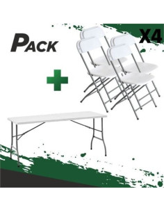 MESA DE RESINA PLEGABLE 152X70X74CM + 4 SILLAS RESINA PLEGABLE 80X50X45CM