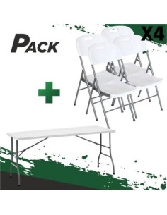 MESA DE RESINA PLEGABLE 152X70X74CM + 4 SILLAS RESINA PLEGABLE PRO 44X53X83