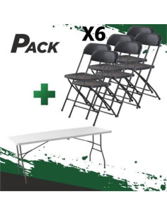 MESA DE RESINA PLEGABLE 180X70X74CM + 6 SILLAS RESINA PLEGABLE 80X50X45CM