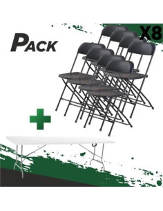 MESA DE RESINA PLEGABLE 240X74X74CM + 8 SILLAS RESINA PLEGABLE 80X50X45CM