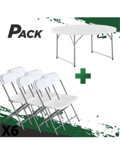 MESA DE RESINA REDONDA PLEGABLE 160X74 + 6 SILLAS RESINA PLEGABLE 80X50X45