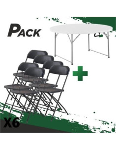 MESA DE RESINA REDONDA PLEGABLE 160X74 + 6 SILLAS RESINA PLEGABLE 80X50X45