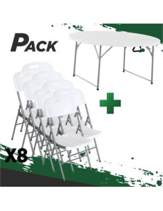 MESA DE RESINA REDONDA PLEGABLE 160X74 + 8 SILLAS RESINA PLEGABLE PRO 44X53