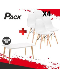 MESA DESIGN D900 120X80CM BLANCA + 4 SILLAS DESIGN D100 BLANCA MUVIP