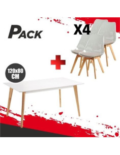 MESA DESIGN D900 120X80CM BLANCA + 4 SILLAS DESIGN D100 TRANSPARENTE