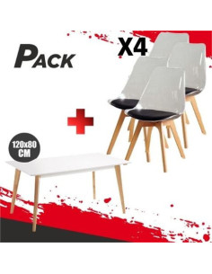 MESA DESIGN D900 120X80CM BLANCA + 4 SILLAS DESIGN D1000 TRANS+NEGRO