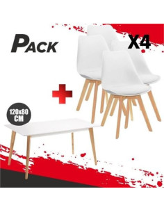 MESA DESIGN D900 120X80CM BLANCA + 4 SILLAS DESIGN D200 BLANCAS MUVIP