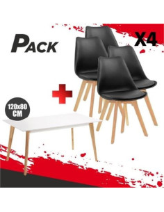 MESA DESIGN D900 120X80CM BLANCA + 4 SILLAS DESIGN D200 NEGRAS