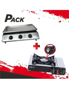 PLANCHA DE ASAR 3 FUEGOS INOXIDABLE + COCINA DE GAS PORTATIL MUVIP