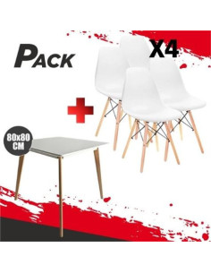 MESA DESIGN D900 80X80CM BLANCA + 4 SILLAS DESIGN D100 BLANCAS MUVIP
