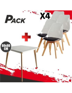 MESA DESIGN D900 80X80CM BLANCA + 4 SILLAS DESIGN D1000 TRANS+NEGRO