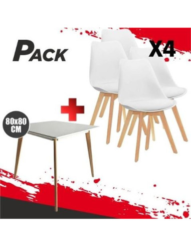 MESA DESIGN D900 80X80CM BLANCA + 4 SILLAS DESIGN D200 BLANCAS MUVIP