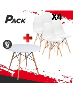 MESA REDONDA DESIGN D500 80CM BLANCA + 4 SILLAS DESIGN D100 BLANCAS MUVIP